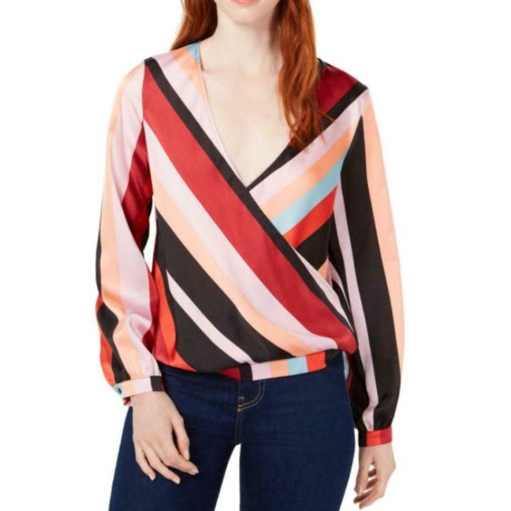 Bar III Women' Reality Striped Surplice Top M NWT
